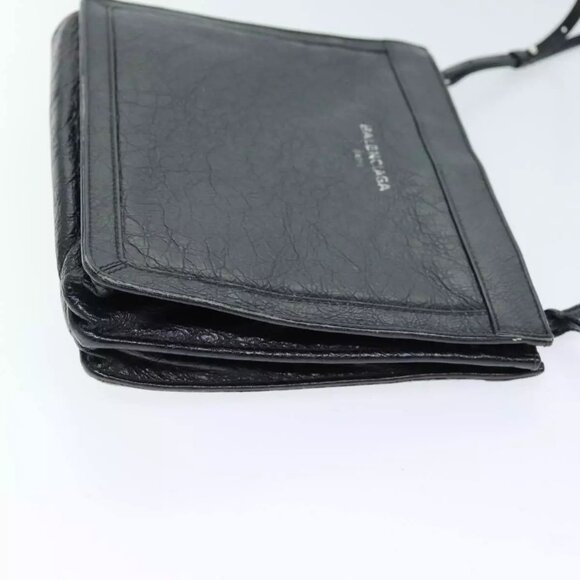 BALENCIAGA Navy Pochette Shoulder Bag Leather Black - Picture 12 of 15